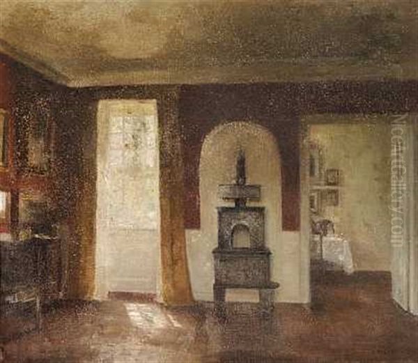 Interior Med Braendeovn Oil Painting by Carl Vilhelm Holsoe