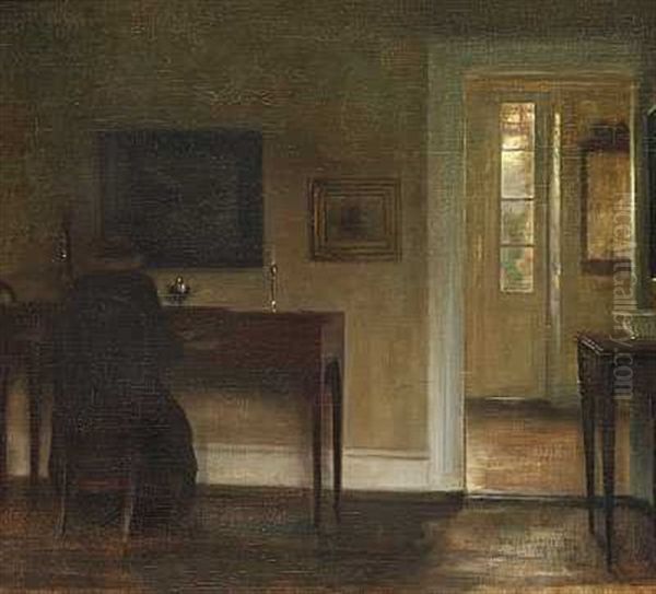 Kunstnerens Hustru Ved Spinettet Oil Painting by Carl Vilhelm Holsoe