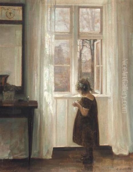 Inga Ved Vinduet Oil Painting by Carl Vilhelm Holsoe