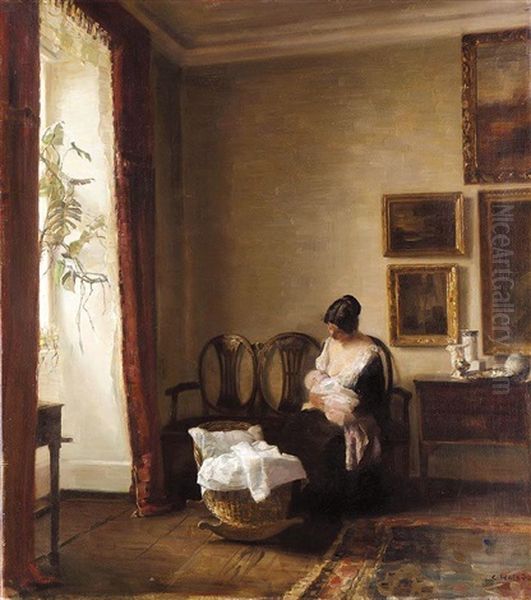 Moderskab (motherhood) Oil Painting by Carl Vilhelm Holsoe