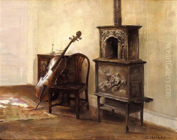 Interieur Med En Cello (interior With A Cello) Oil Painting by Carl Vilhelm Holsoe