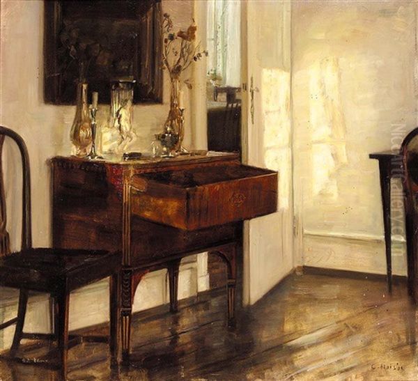 Sollys I Stuen (sunlit Interior) Oil Painting by Carl Vilhelm Holsoe