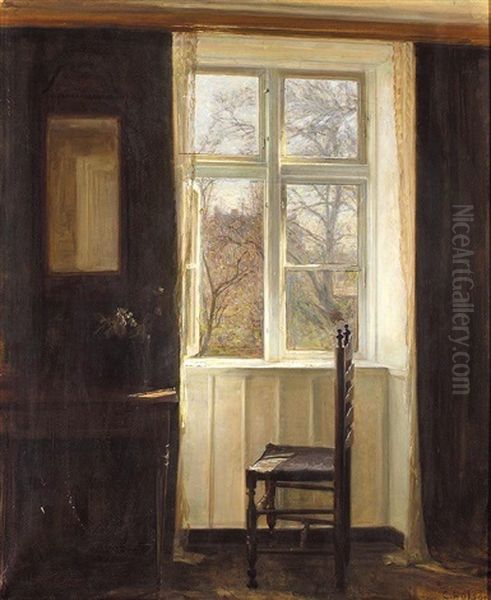 Abent Vindue (the Open Window) Oil Painting by Carl Vilhelm Holsoe