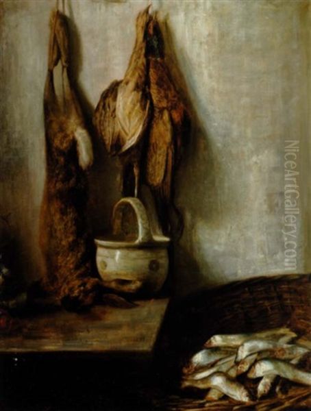 Nature Morte Med Sild, Hare Og Fasaner Oil Painting by Carl Vilhelm Holsoe