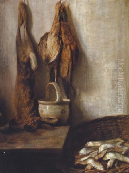 Nature Morte Med Sild, Hare Og Fasaner Oil Painting by Carl Vilhelm Holsoe