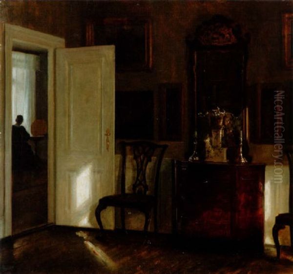 Interior Med Syende Kvinna Oil Painting by Carl Vilhelm Holsoe