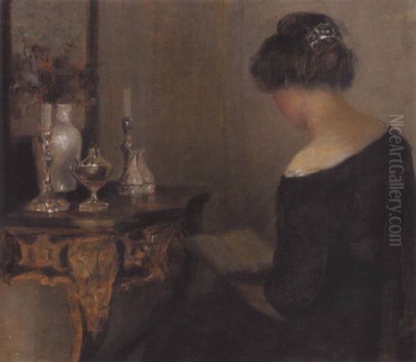 Siddende Ung Pige Ved Rokoko-konsol Med Solvtoj Oil Painting by Carl Vilhelm Holsoe