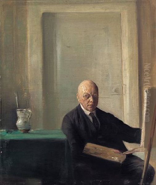 Kunstneren Ved Sit Staffeli Oil Painting by Carl Vilhelm Holsoe