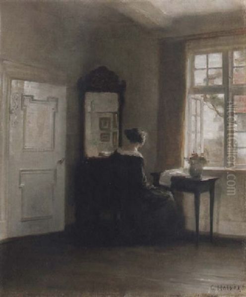 Interior Med Kvinna Vid Fonster by Carl Vilhelm Holsoe