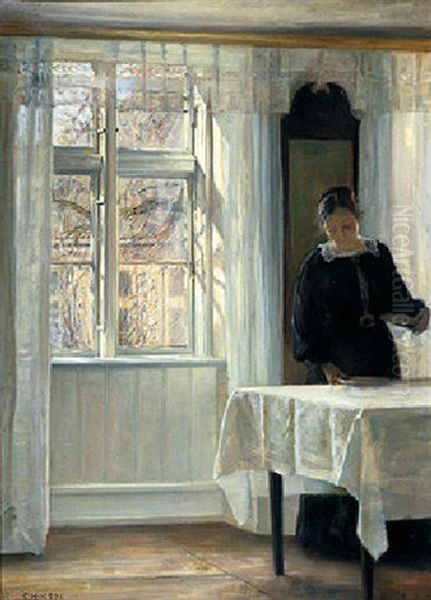 Bordet Daekkes I Forarssolen Oil Painting by Carl Vilhelm Holsoe