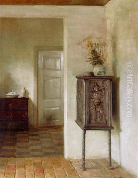 Interior Med Sattugn Oil Painting by Carl Vilhelm Holsoe