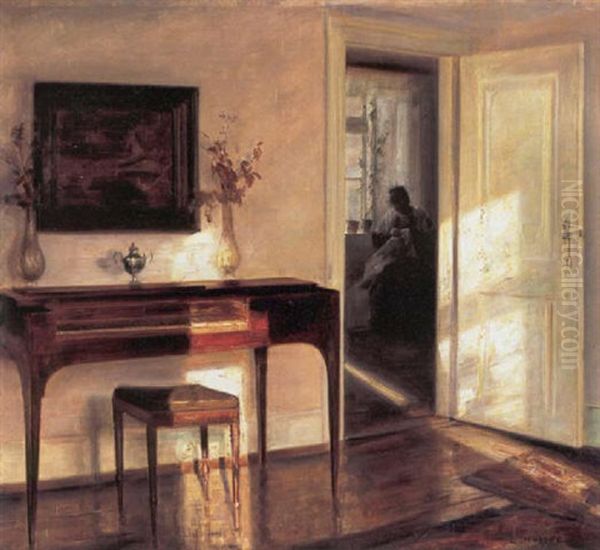 Interior Med Kig Gennem Stuerne Til Ung Syende Pige Oil Painting by Carl Vilhelm Holsoe