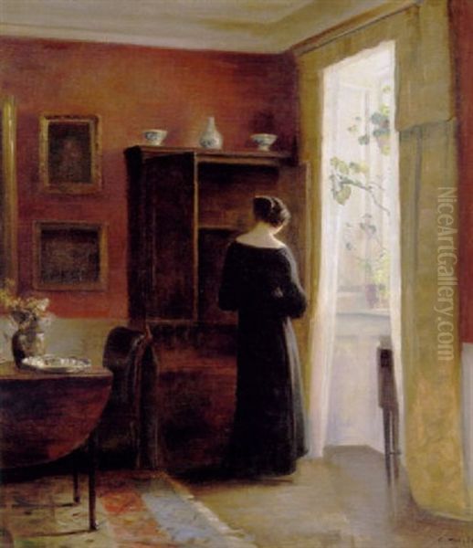 Interior Med Kunstnerens Hustru Oil Painting by Carl Vilhelm Holsoe