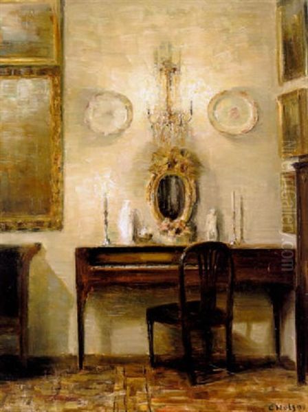 Interior Med Spinet, Aftenstemning Oil Painting by Carl Vilhelm Holsoe