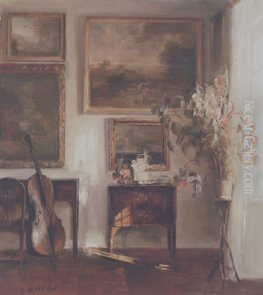 Sollys Gennem De Tynde Hvide Gardiner I Malerens Stue Oil Painting by Carl Vilhelm Holsoe