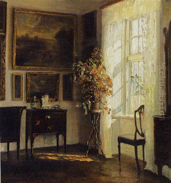 Solfyldt Interior Oil Painting by Carl Vilhelm Holsoe