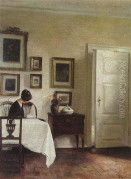 Lasande Kvinna Oil Painting by Carl Vilhelm Holsoe