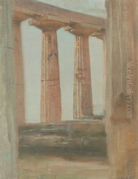 Doriske Sojler I Templet Ved Paestum Oil Painting by Carl Vilhelm Holsoe