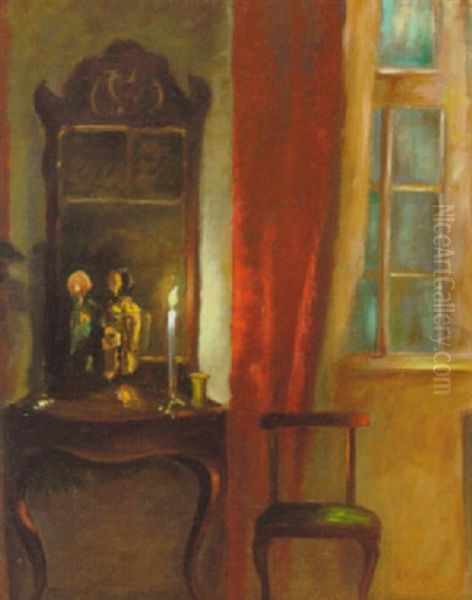 Aftenstemning I Stuen Med Taendt Stearinlys Oil Painting by Carl Vilhelm Holsoe