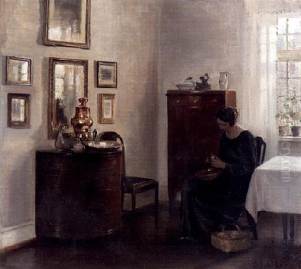 Kvinna Med Fruktskal Oil Painting by Carl Vilhelm Holsoe