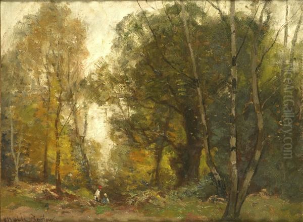 Figures In A Wooded Clearing Oil Painting by John Noble Barlow