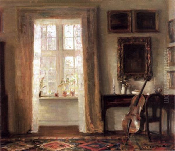 Interieur Mit Cello Oil Painting by Carl Vilhelm Holsoe