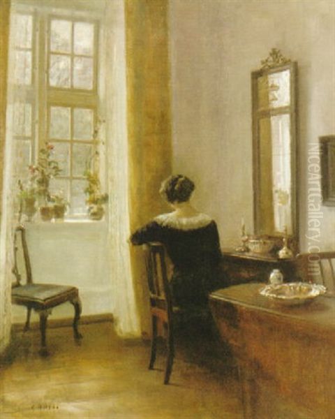 Kvinna Vid Fonster Oil Painting by Carl Vilhelm Holsoe