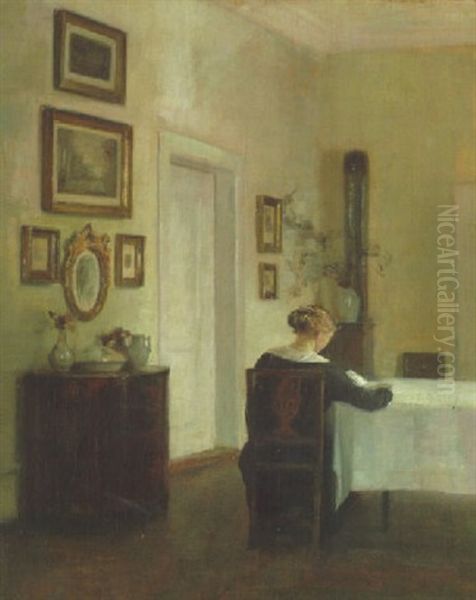 The Sunlit Drawing Room Oil Painting by Carl Vilhelm Holsoe