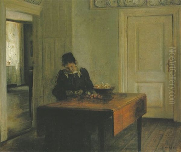 Lady In An Interior Oil Painting by Carl Vilhelm Holsoe