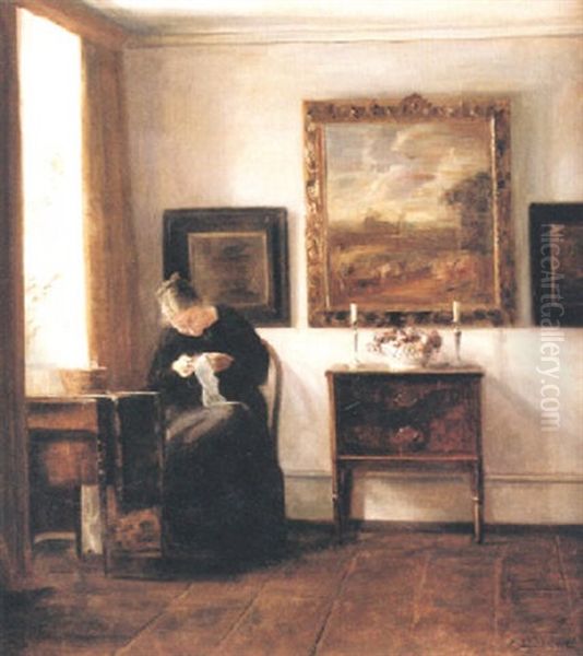 Interior Med Syende Kvinna Oil Painting by Carl Vilhelm Holsoe