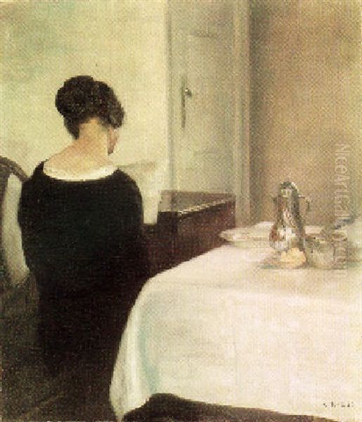 The Letter Oil Painting by Carl Vilhelm Holsoe