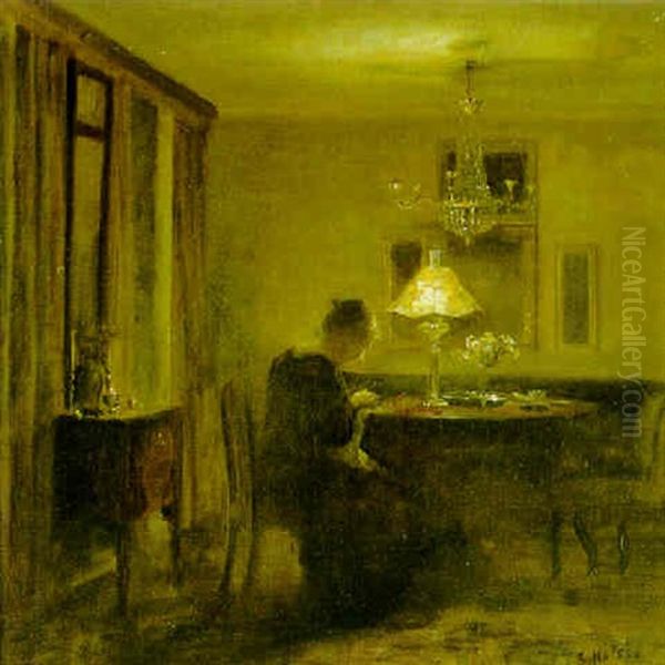 Kvinna Som Sitter Och Syr Oil Painting by Carl Vilhelm Holsoe