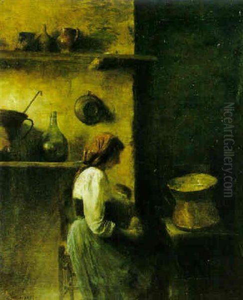 Kokkeninterior Oil Painting by Carl Vilhelm Holsoe