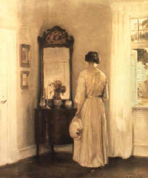 Interior Med Kvinna I Vitt Oil Painting by Carl Vilhelm Holsoe