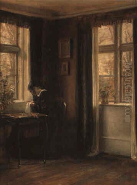 Handarbete Vid Fonster Oil Painting by Carl Vilhelm Holsoe