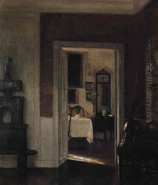 An Interior With A Cello Oil Painting by Carl Vilhelm Holsoe