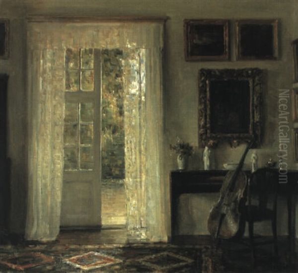 Interieur Med Cello Oil Painting by Carl Vilhelm Holsoe