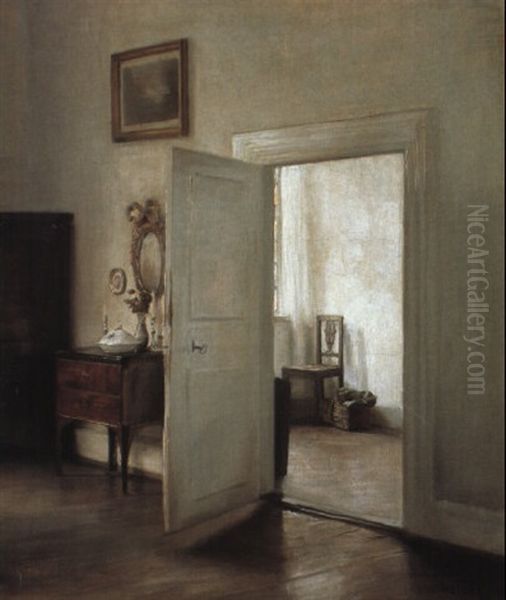 Interior - _bentst+ende D+r Mellem To Stuer Oil Painting by Carl Vilhelm Holsoe