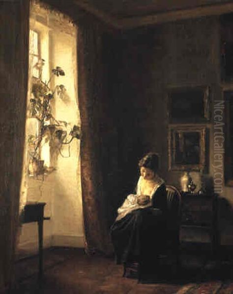 Mor Och Barn Oil Painting by Carl Vilhelm Holsoe