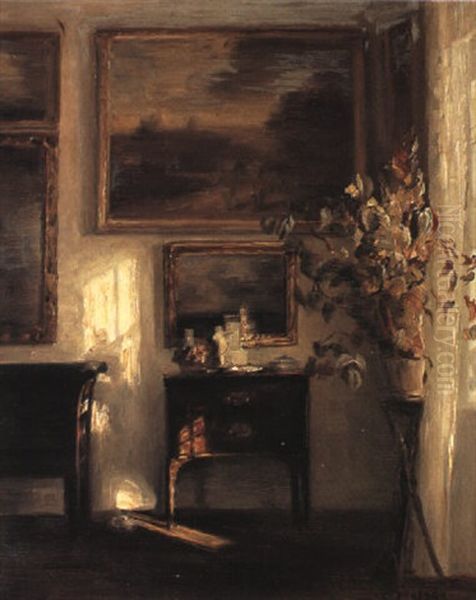 Interior Med Sollys Gennem Vinduet Oil Painting by Carl Vilhelm Holsoe