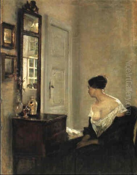 Interior Med Mor Med Sit Barn I Vuggen Oil Painting by Carl Vilhelm Holsoe