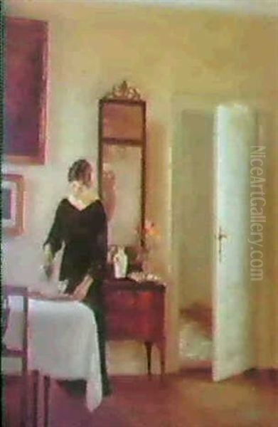 Interior Med Konstnarens Hustru Oil Painting by Carl Vilhelm Holsoe