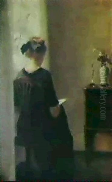 Laesende Pige Ved Et Vindue Oil Painting by Carl Vilhelm Holsoe