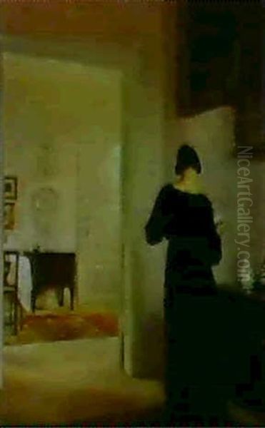 Salongsinterior Med Kvinna Oil Painting by Carl Vilhelm Holsoe