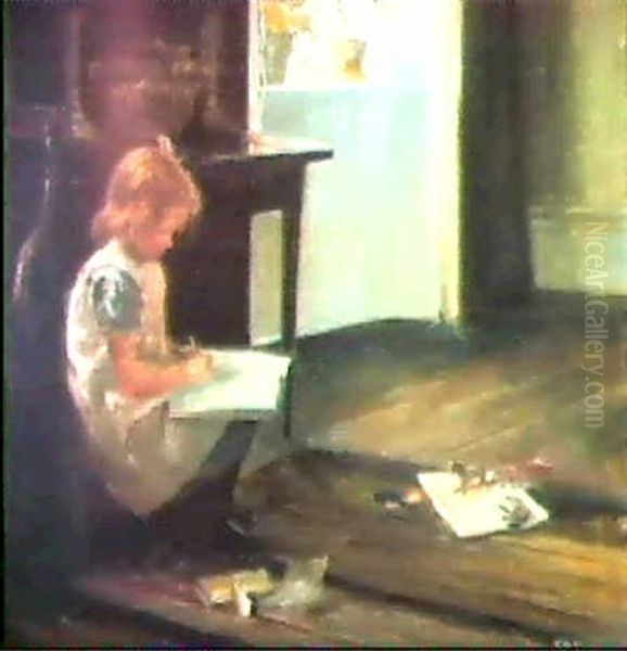 Homework Oil Painting by Carl Vilhelm Holsoe