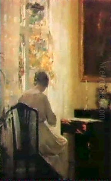 A Woman In An Interior. Oil Painting by Carl Vilhelm Holsoe