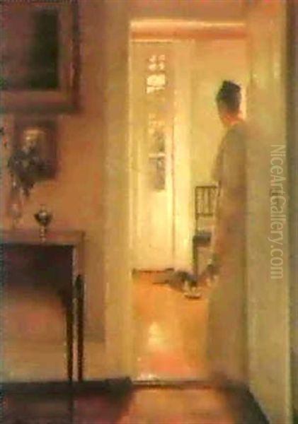 Katten Far Maelk Oil Painting by Carl Vilhelm Holsoe