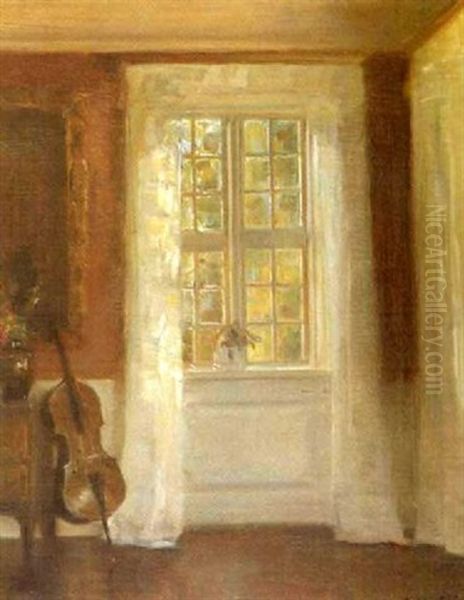 Stilla Interior Med Cello Oil Painting by Carl Vilhelm Holsoe