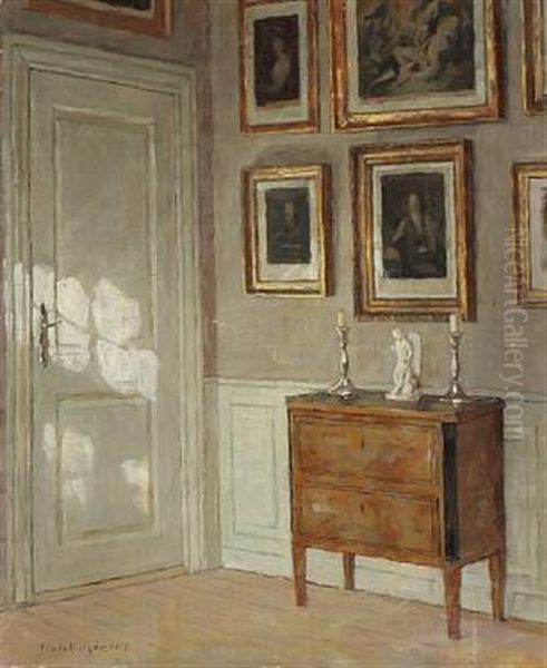 An Interior With Sunlight On The Door Oil Painting by Niels Holsoe