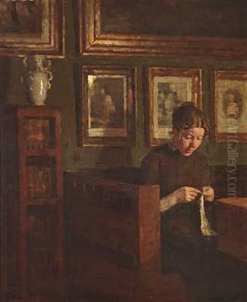 En Kvinde I Et Afteninterior Oil Painting by Niels Holsoe